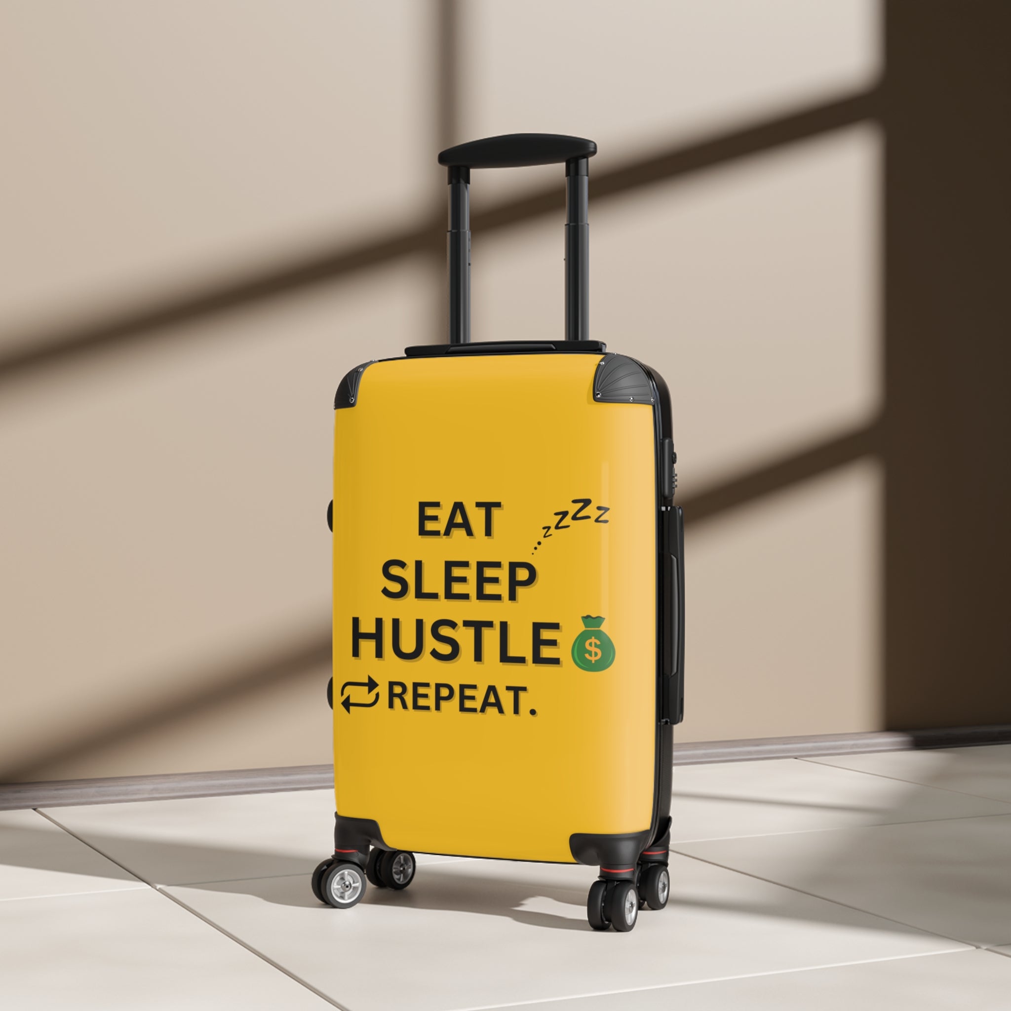 EAT SLEEP HUSTLE REPEAT SUITCASE YELLOW