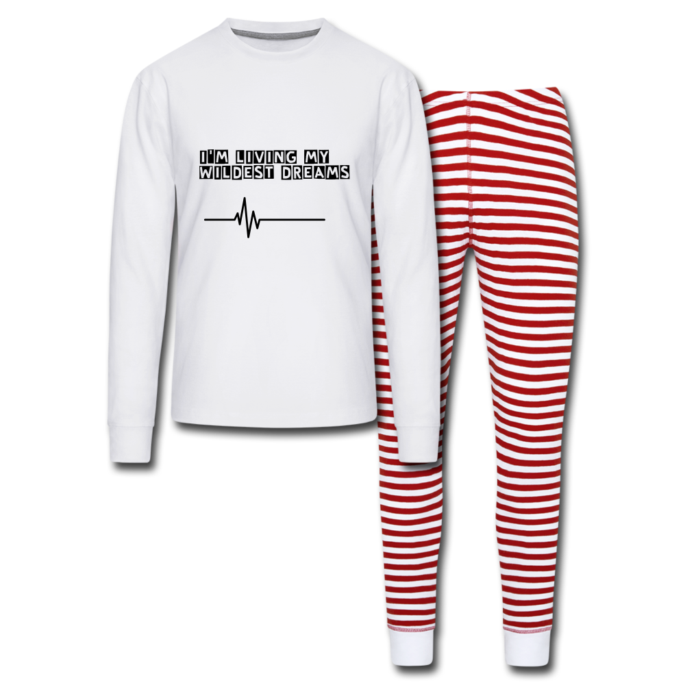 LIVING MY DREAMS UNISEX PAJAMAS - white/red stripe